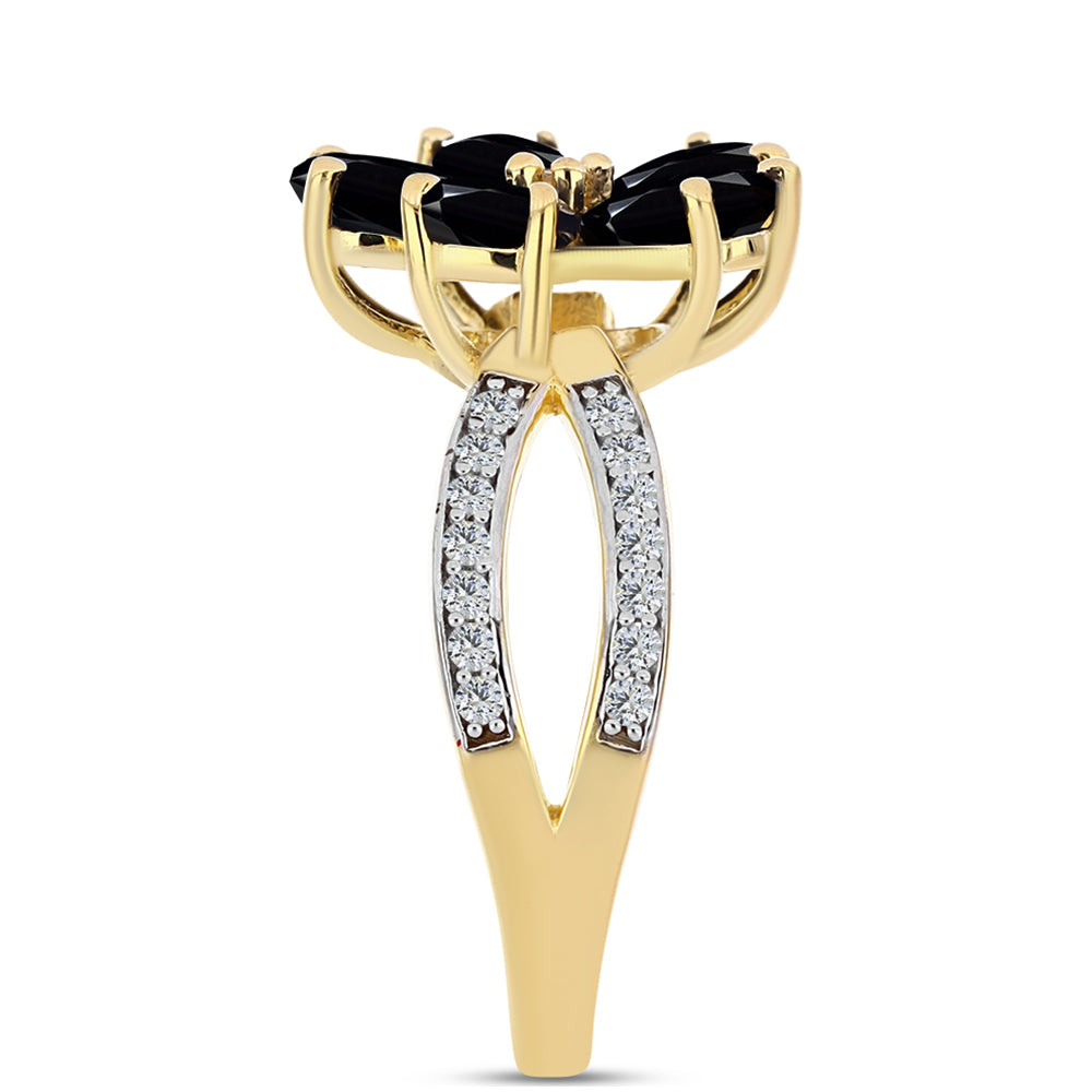 Arannyal Bevont Ezüst Gyűrű Fekete Onixszal és Fehér Topázzal
