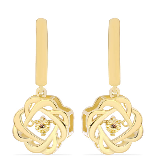 Arannyal Bevont Ezüst Fülbevaló Kognak Gyémánttal