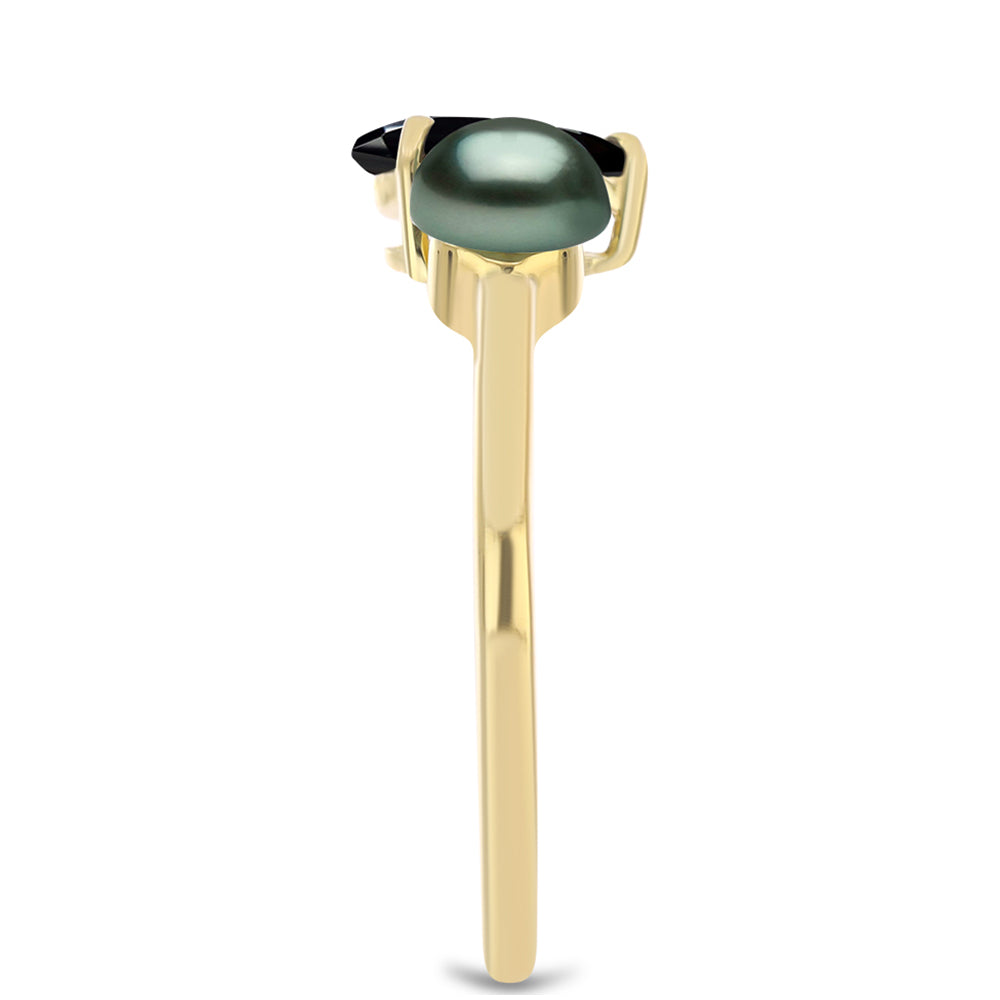 Arannyal Bevont Ezüst Gyűrű "Tahiti-zöld" illúzió édesvízi Kagylógyönggyel és Spinellel