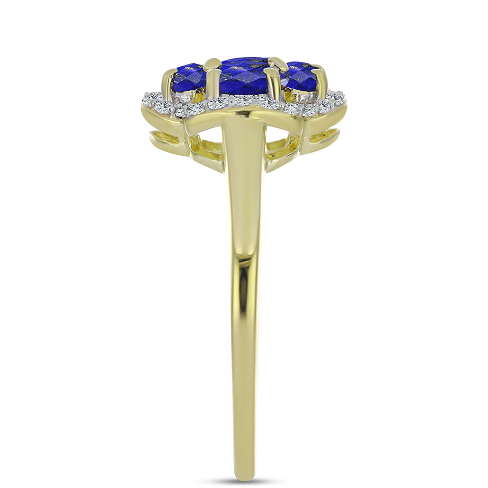 Arannyal Bevont Ezüst Gyűrű Lapisz Lazulival és Fehér Topázzal