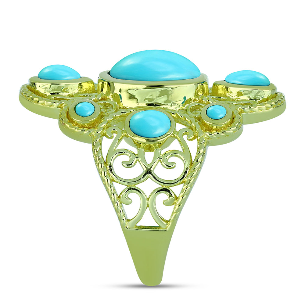 Arannyal Bevont Ezüst Gyűrű Csipkerózsika Türkizzel