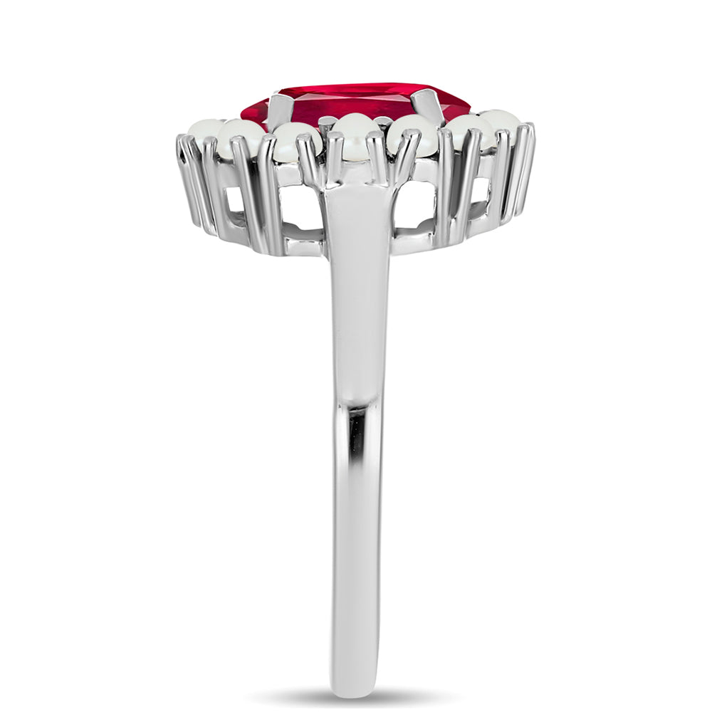 Ezüst Gyűrű Madagaszkári Rubinnal és Fehér Édesvízi Kagylógyönggyel