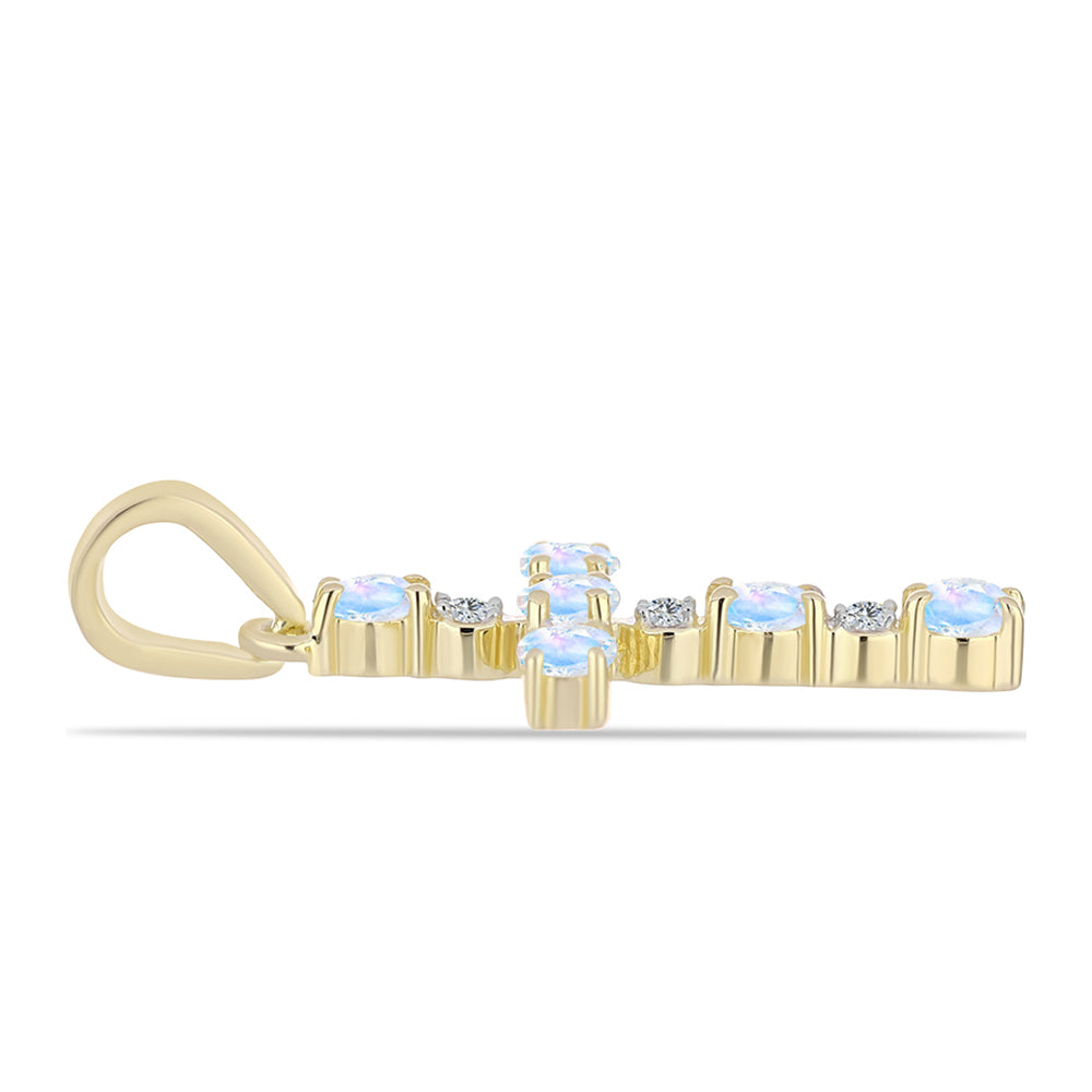 Kereszt Arannyal Bevont Ezüst Medál Szivárvány Holdkővel és Fehér Topázzal