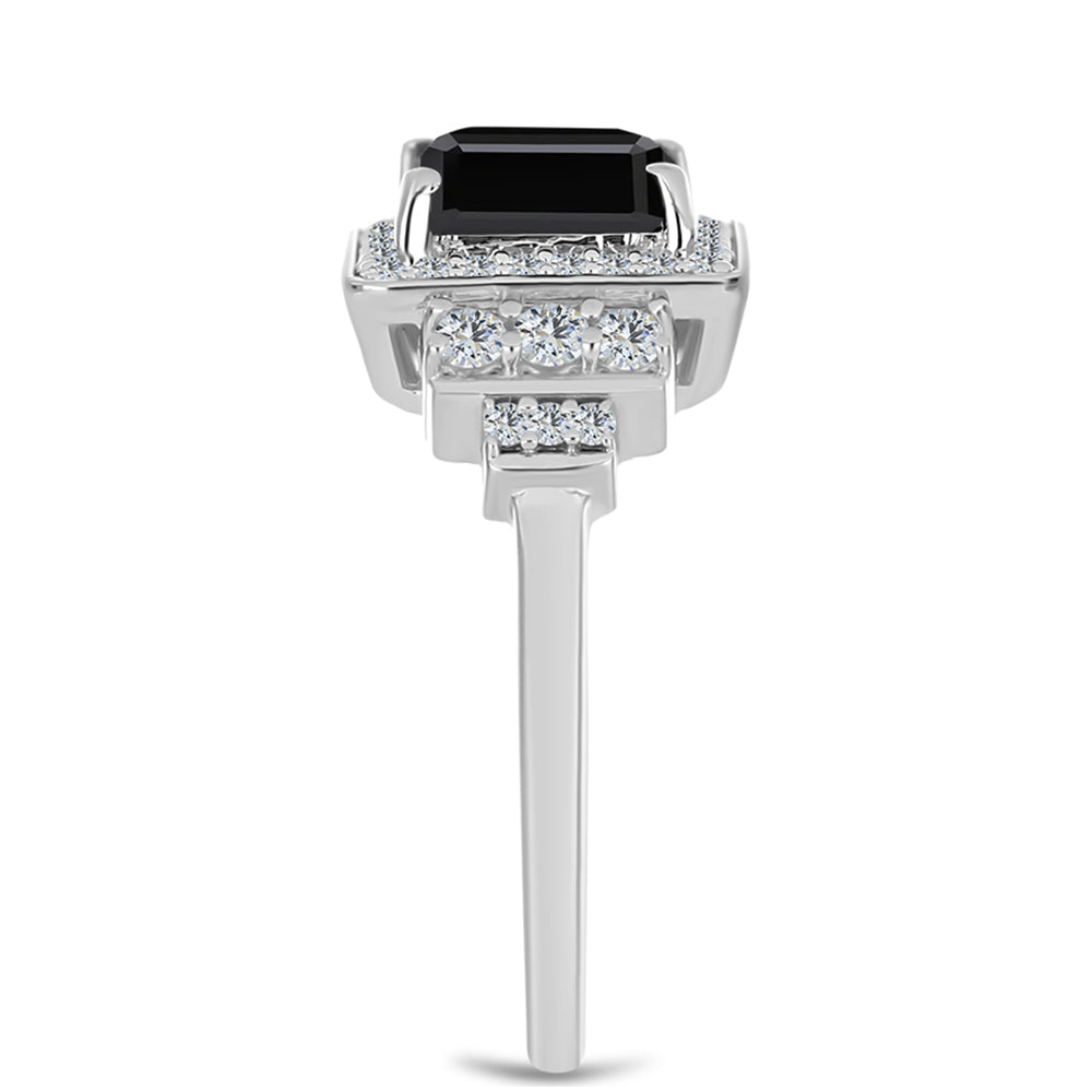 Ezüst Gyűrű Obszidiánnal és Fehér Topázzal