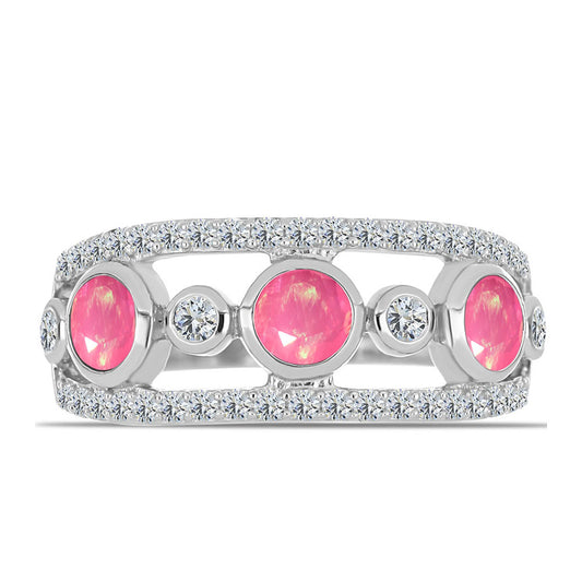 Ezüst Gyűrű Rózsaszínű Opállal és Fehér Topázzal