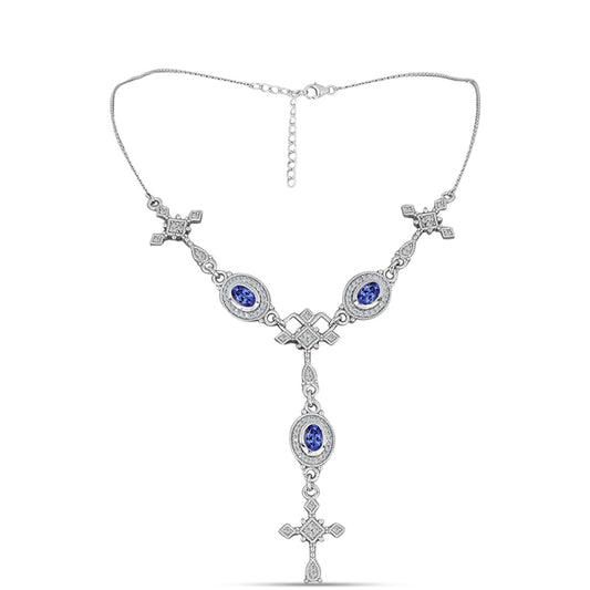 Ezüst Nyaklánc "AAA" Osztályú Tanzanittal és Fehér Topázzal