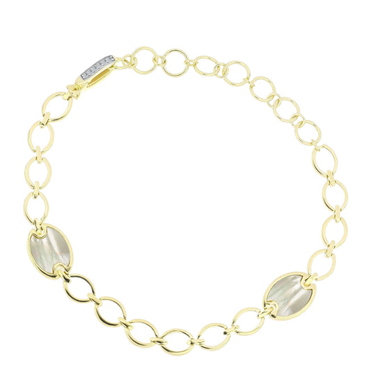 Arannyal Bevont Ezüst Karkötő Gyöngyházzal és Fehér Topázzal