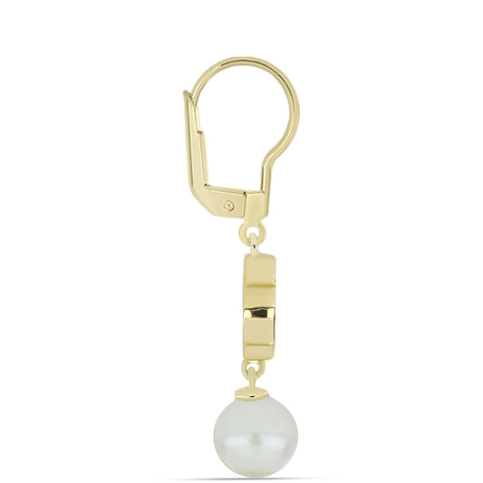 Arannyal Bevont Ezüst Fülbevaló Gyöngyházzal és Fehér Édesvízi Kagylógyönggyel