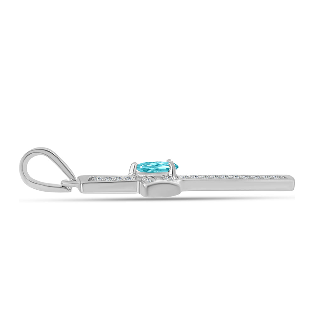 Kereszt Ezüst Medál Paraiba Kvarccal és Fehér Topázzal