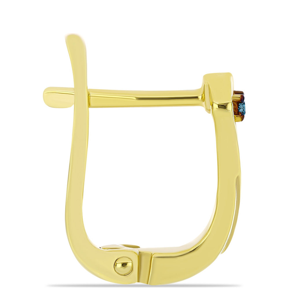 Arannyal Bevont Ezüst Fülbevaló Kék Gyémánttal