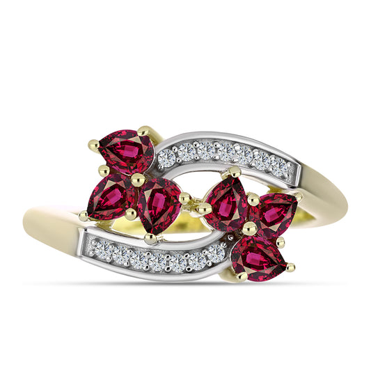 Arannyal Bevont Ezüst Gyűrű Rhodolit Gránáttal és Fehér Topázzal