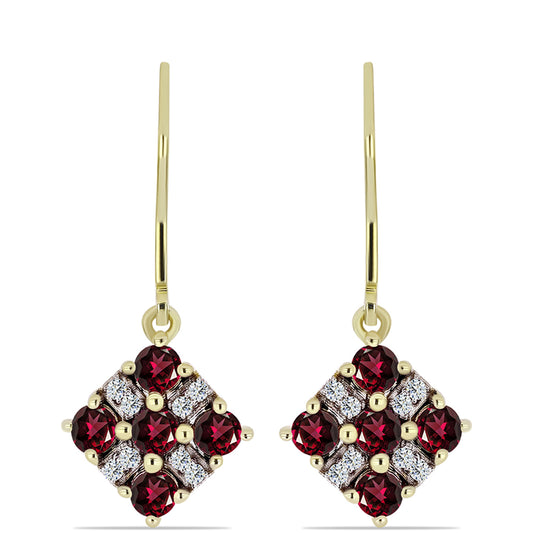 Arannyal Bevont Ezüst Fülbevaló Rhodolit Gránáttal és Fehér Topázzal