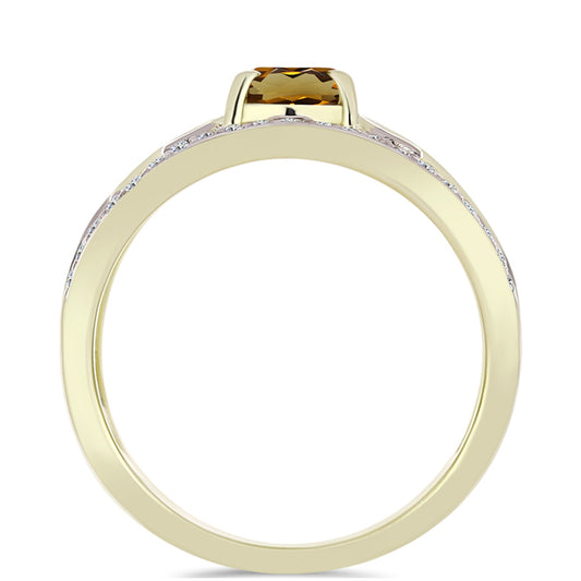 Arannyal Bevont Ezüst Gyűrű Kognak Kvarccal és Fehér Topázzal