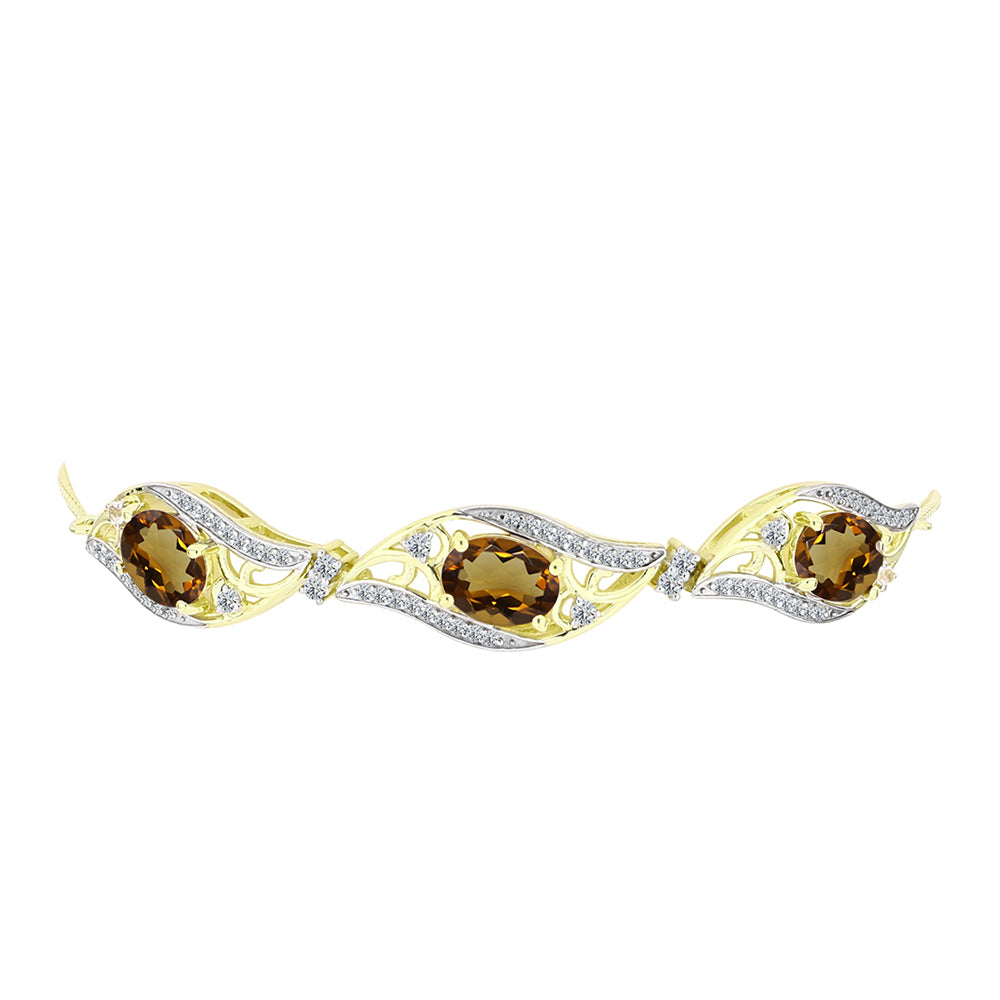 Arannyal Bevont Ezüst Karkötő Kognak Kvarccal és Fehér Topázzal