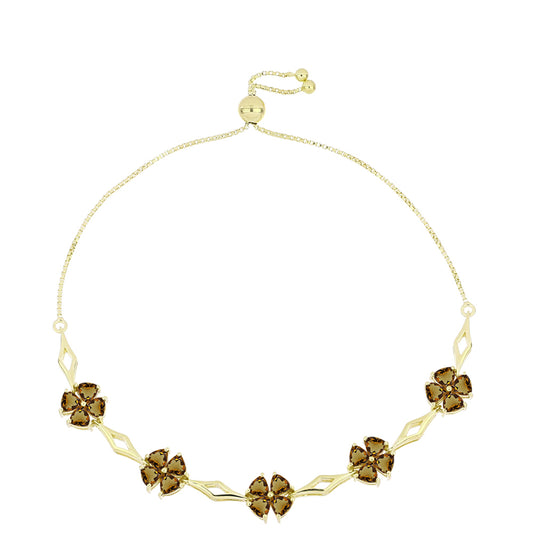 Arannyal Bevont Ezüst Karkötő Kognak Kvarccal