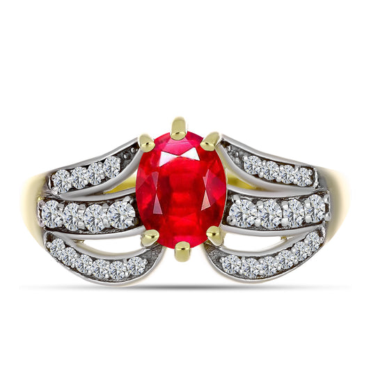 Arannyal Bevont Ezüst Gyűrű Vörös Acháttal és Fehér Topázzal