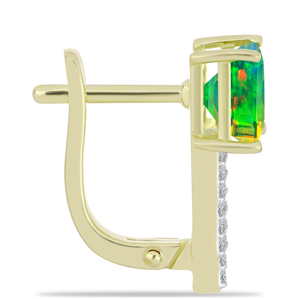 Arannyal Bevont Ezüst Fülbevaló Lega Dembi Zöld Etiópiai Opállal és Fehér Topázzal