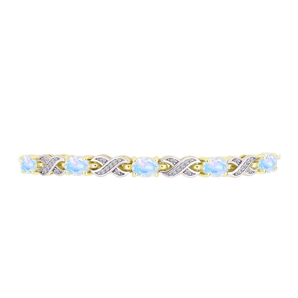 Arannyal Bevont Ezüst Karkötő Szivárvány Holdkővel és Fehér Topázzal