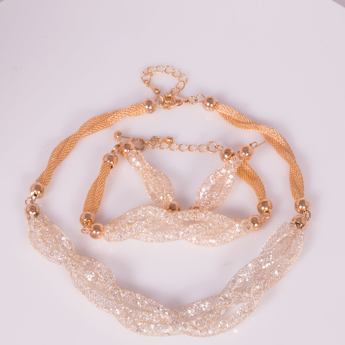 Arany tónusú Emporia Ötvözetű Szett ( Nyaklánc+Fülbevaló+Karkötő )