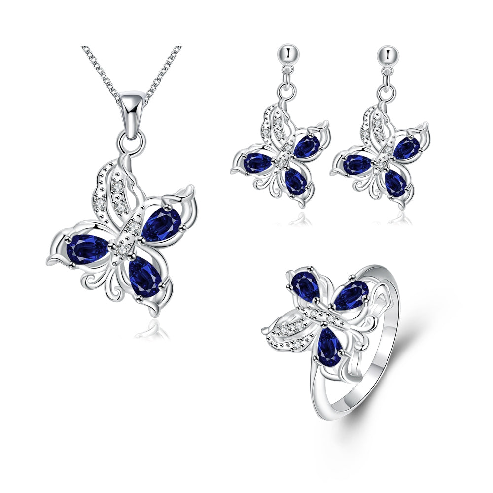 Arany tónusú Emporia Ötvözetű Szett Kék Emporia® Kristállyal ( Nyaklánc+Fülbevaló+Gyűrű )