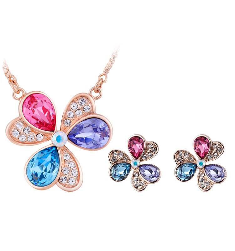 Arany tónusú Emporia Ötvözetű Szett Vörös Emporia® Kristállyal ( Nyaklánc+Fülbevaló )