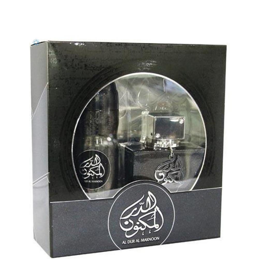100 ml Eau de Parfum Al Dur Al Maknoon + 200 ml Deo Ajándékkészlet Keleti Virágos Gyümölcsillat Férfiaknak - Ékszer Akció