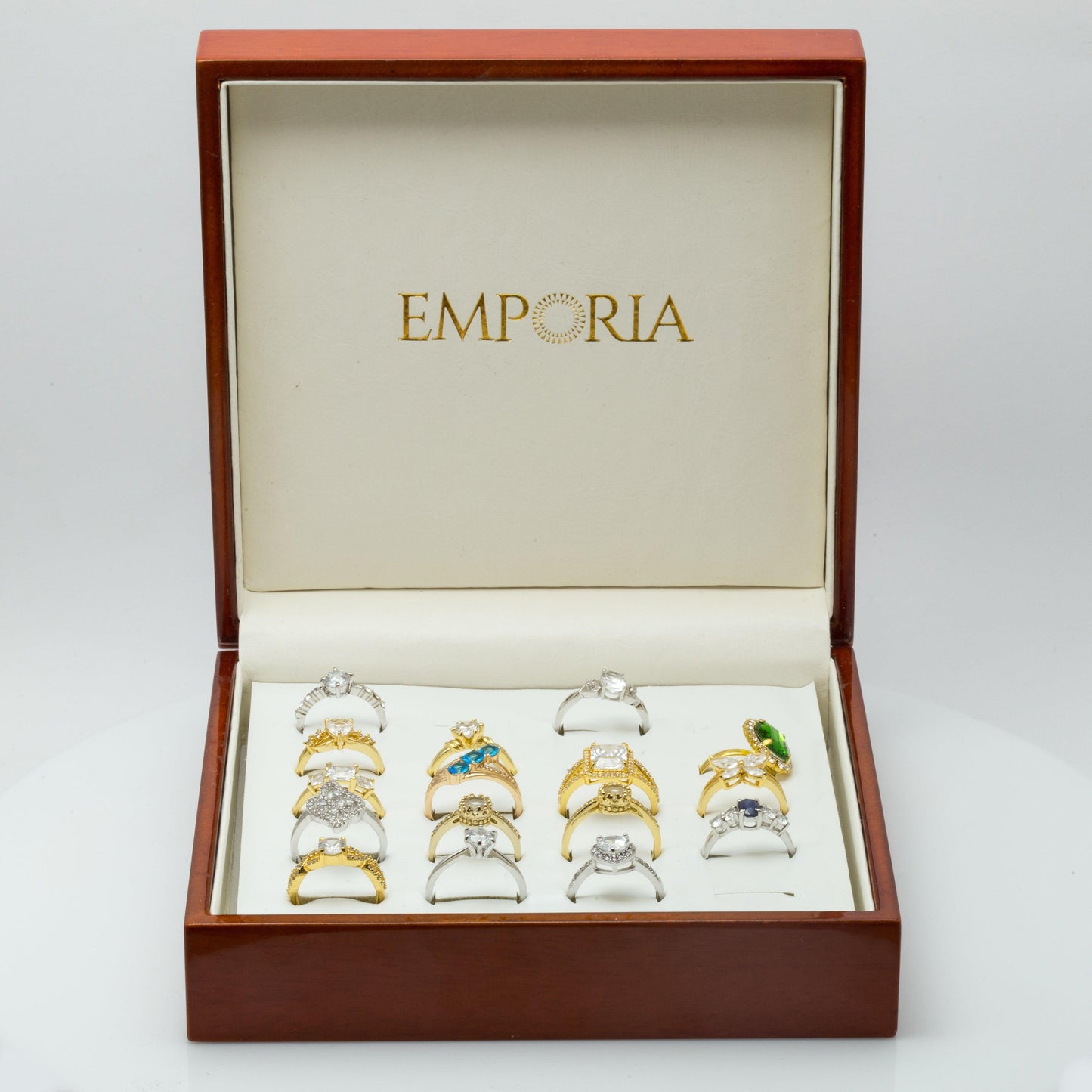 Barna Fa Ékszerdoboz Öko-Bőrrel 25 Gyűrűhöz (4359539851377)