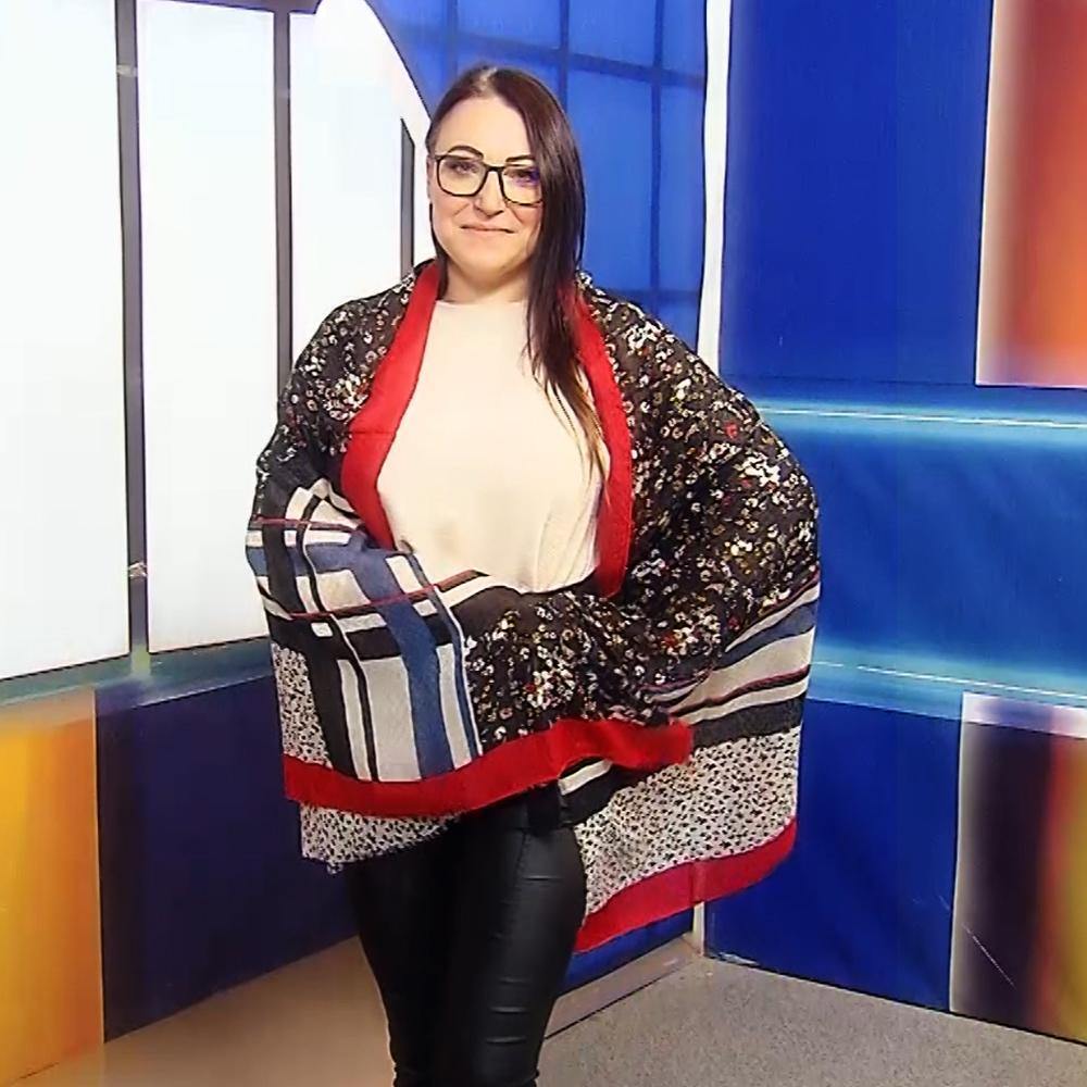 Kockás és Virág Mintás Sál-Kendő, 90 cm x 180 cm - Ékszer Akció