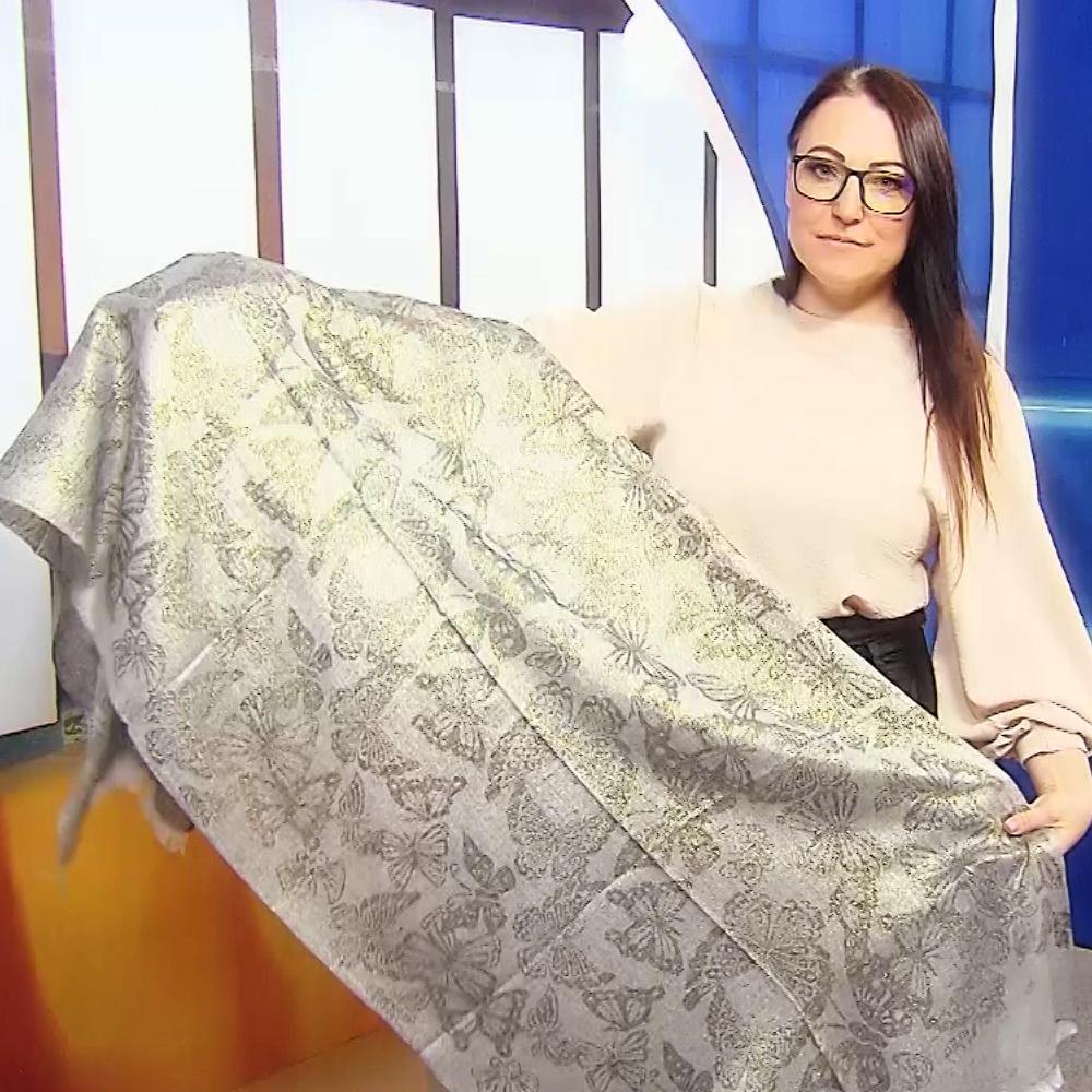 Pillangó Mintás Sál-Kendő, Fényes Fekete, 70 cm x 180 cm - Ékszer Akció