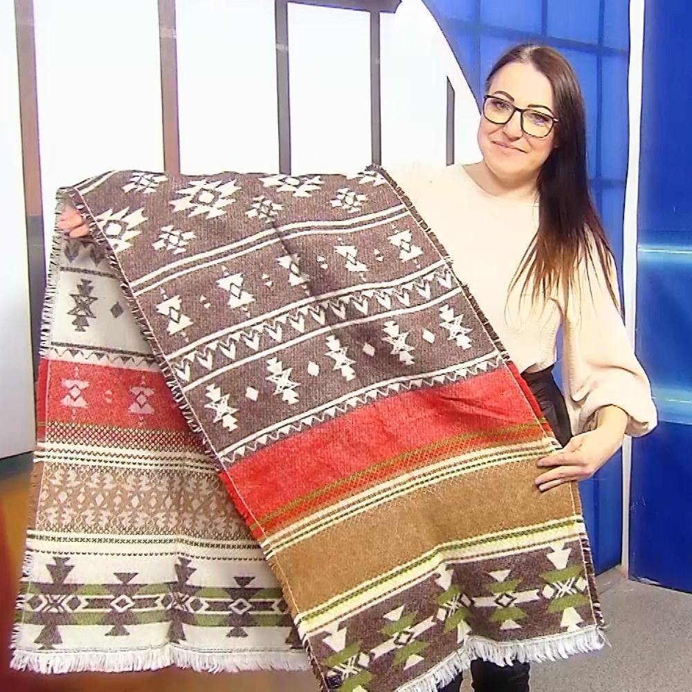 Gyapjú Sál-Kendő, 190 cm x 53 cm, Azték Mintás, Krém és Barna - Ékszer Akció