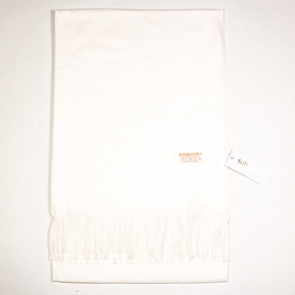 100% Pashmina Kasmír Sál, 70 cm x 170 cm, Szuper Puha, Sima Fehér