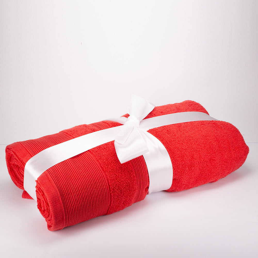 3+3+1 Nagyméretű Fürdőlepedő 100% Mikropamut Törölköző Ajándékszett, 500 GSM, Piros