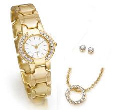 Arany Bevonatú Szett Fehér Emporia® Kristállyal (Nyaklánc+Fülbevaló)