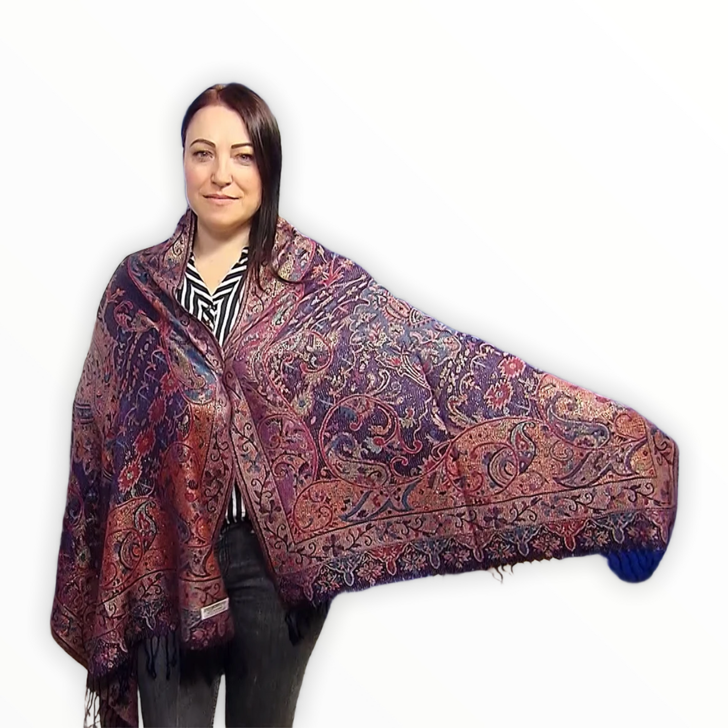 100% Valódi Pashmina Kasmír Sál-Kendő, 70 cm x 180 cm, Sötét Kék - Ékszer Akció