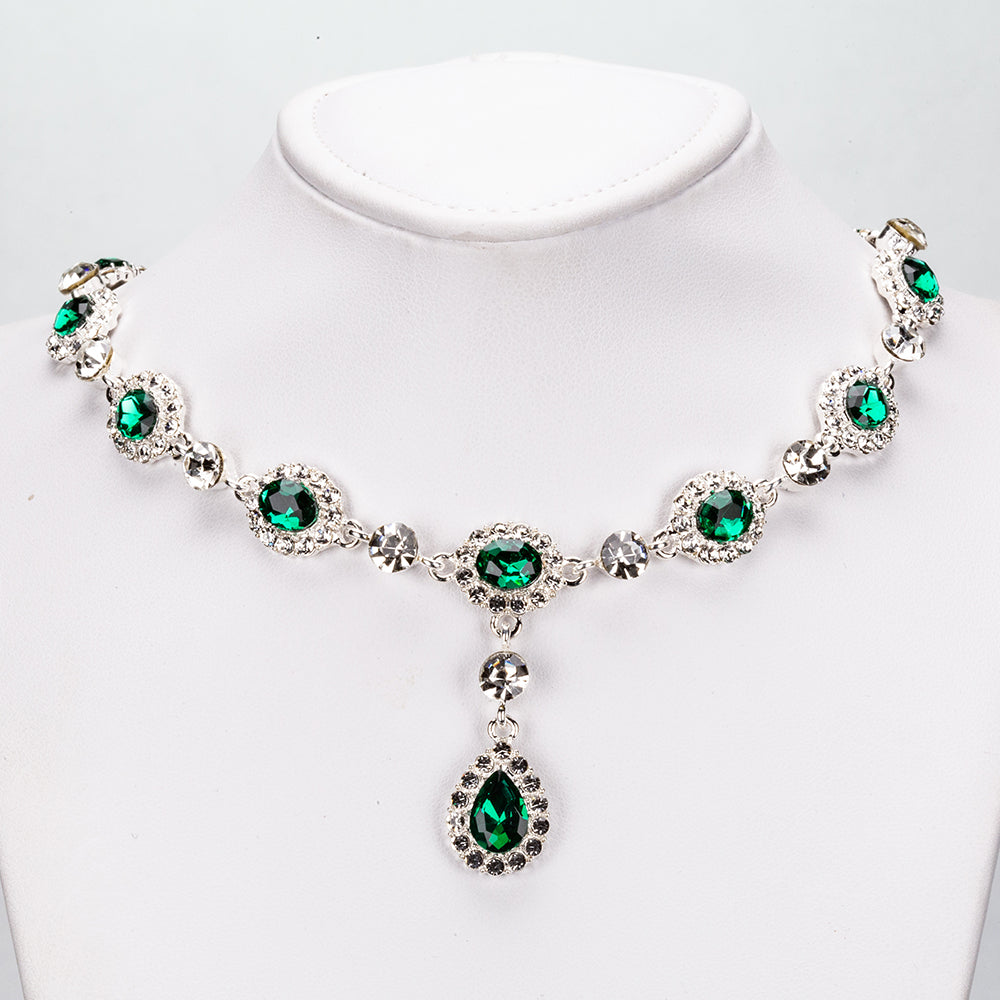 Arany tónusú Emporia Ötvözetű Szett Zöld Emporia® Kristállyal és Fehér Emporia® Kristállyal ( Nyaklánc+Fülbevaló )