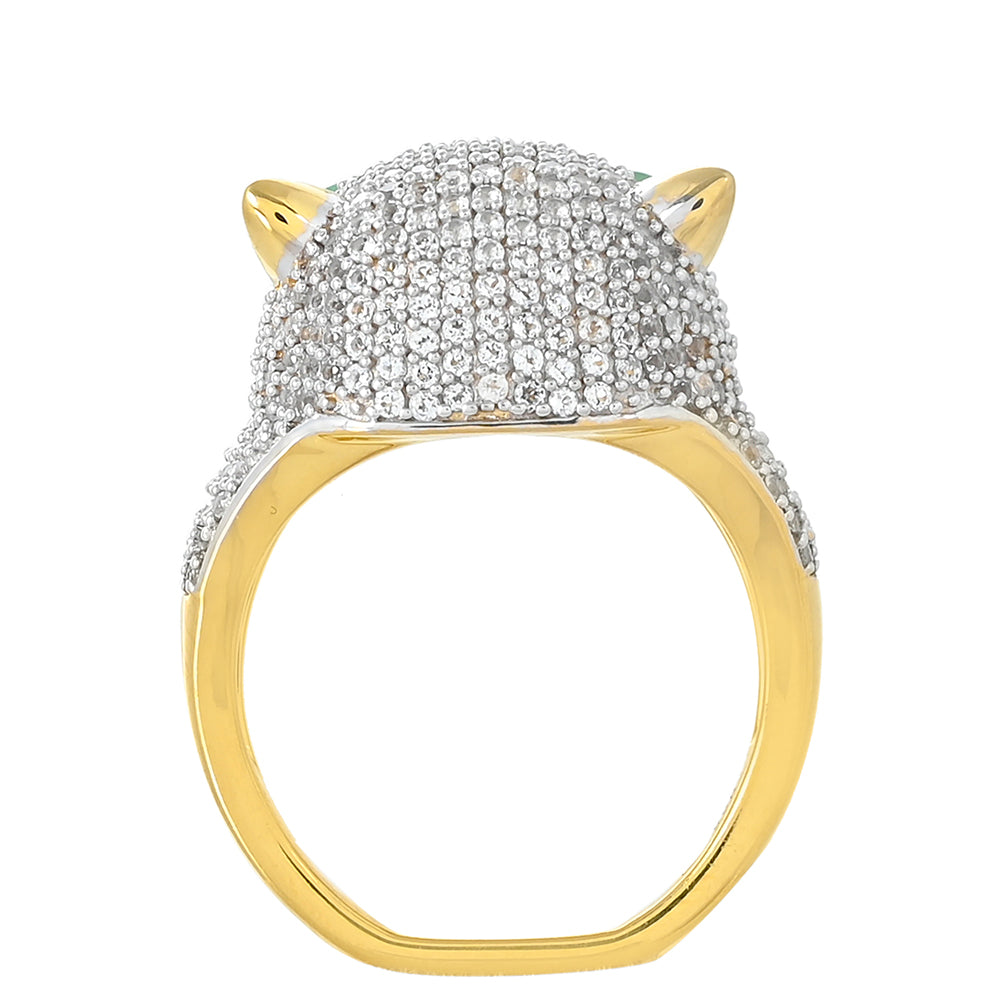 Arannyal Bevont Ezüst Gyűrű Brazil Smaragddal és Fehér Topázzal