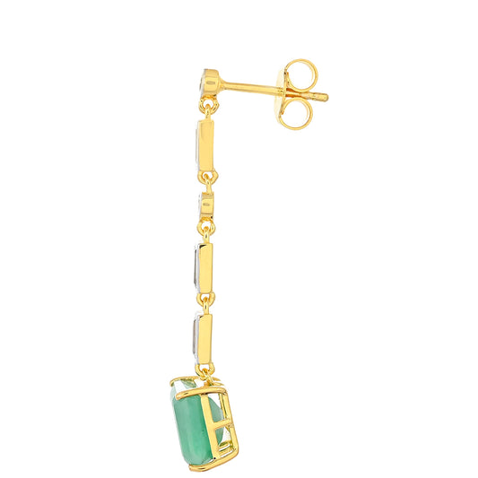 Arannyal Bevont Ezüst Fülbevaló Brazil Smaragddal és Fehér Topázzal