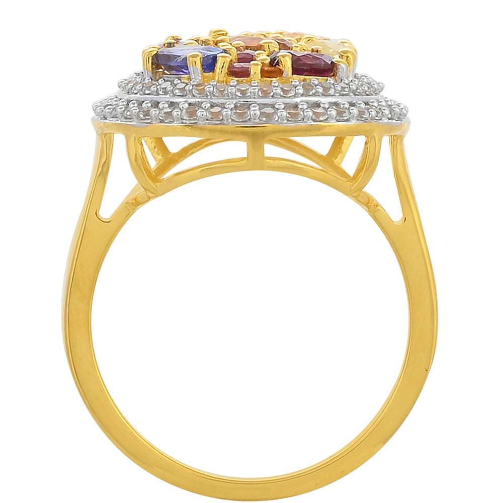 Arannyal Bevont Ezüst Gyűrű Tanzanittal és Rhodolit Gránáttal