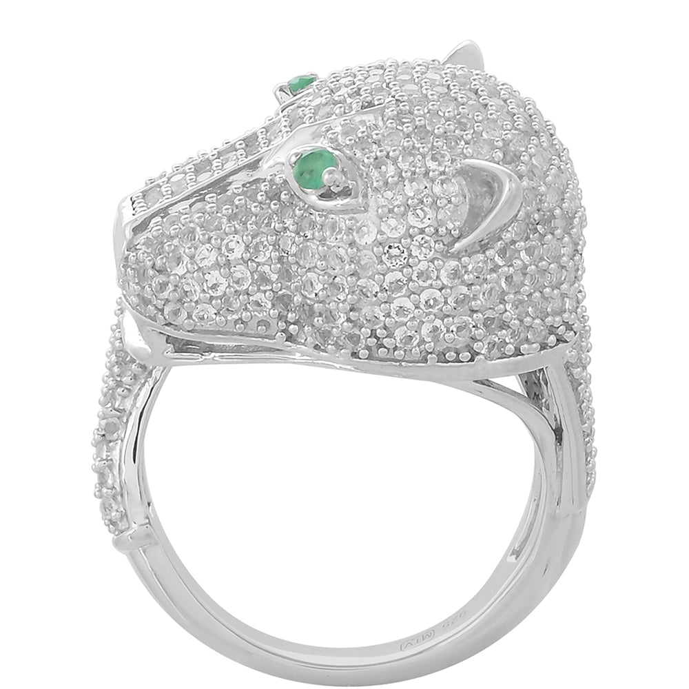 Ezüst Gyűrű Brazil Smaragddal és Fehér Topázzal