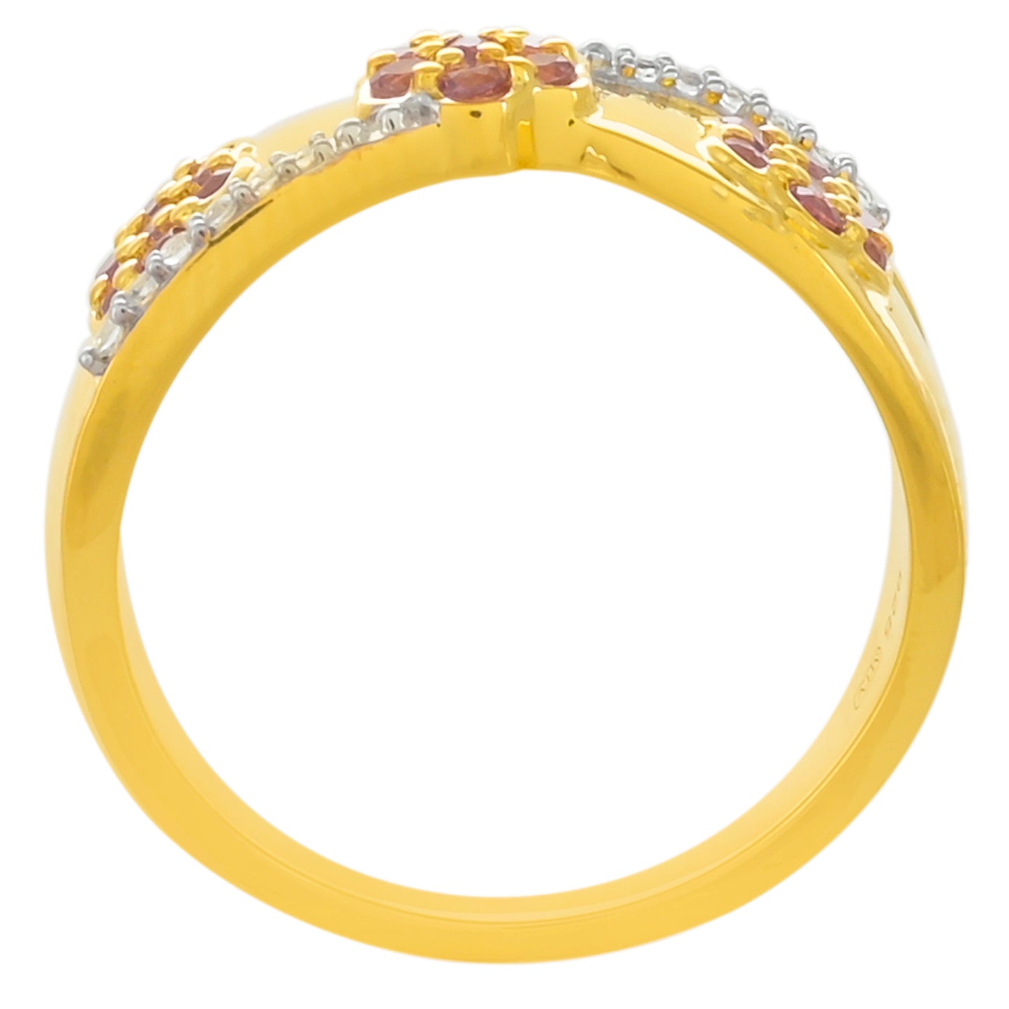 Arannyal Bevont Ezüst Gyűrű Rhodolit Gránáttal és Fehér Topázzal