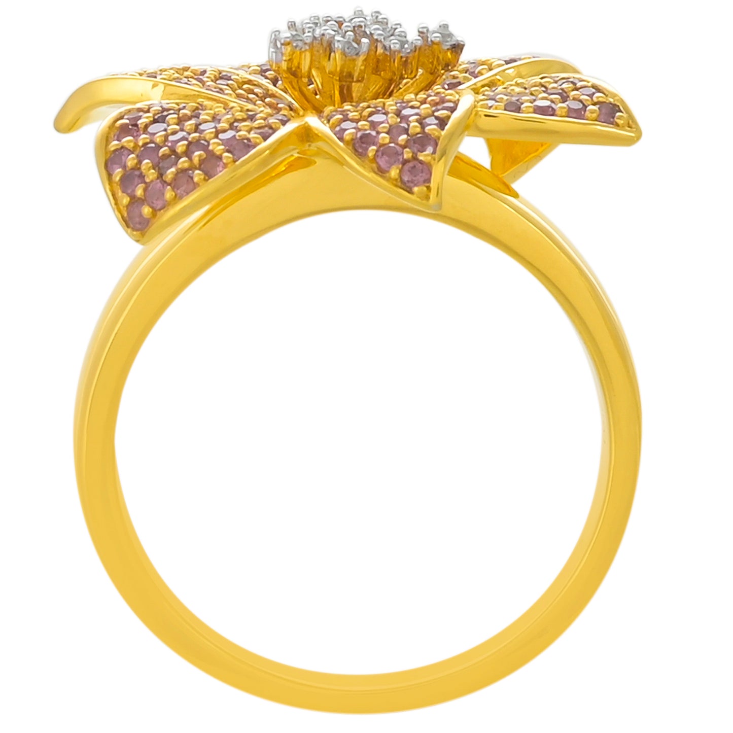 Arannyal Bevont Ezüst Gyűrű Rhodolit Gránáttal és Fehér Topázzal