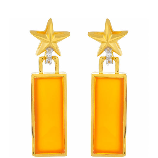 Arannyal Bevont Ezüst Fülbevaló Karneollal és Fehér Topázzal