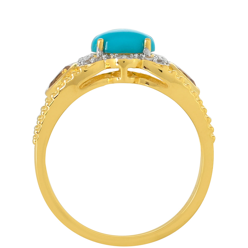 Arannyal Bevont Ezüst Gyűrű Csipkerózsika Türkizzel és Citrinnel