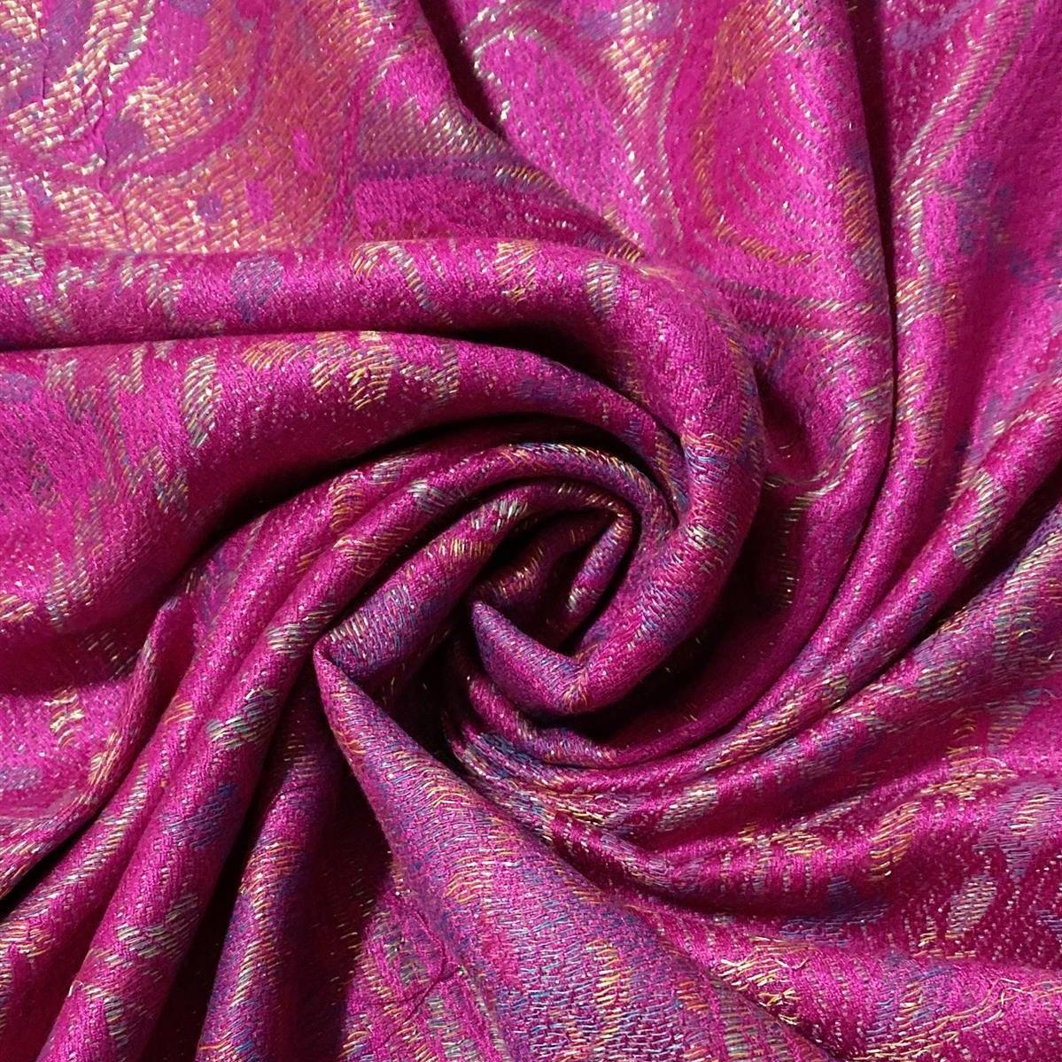 100% Valódi Pashmina Kasmír Sál-Kendő, 70 cm x 180 cm, Fényes Fukszia Rózsaszín - Ékszer Akció