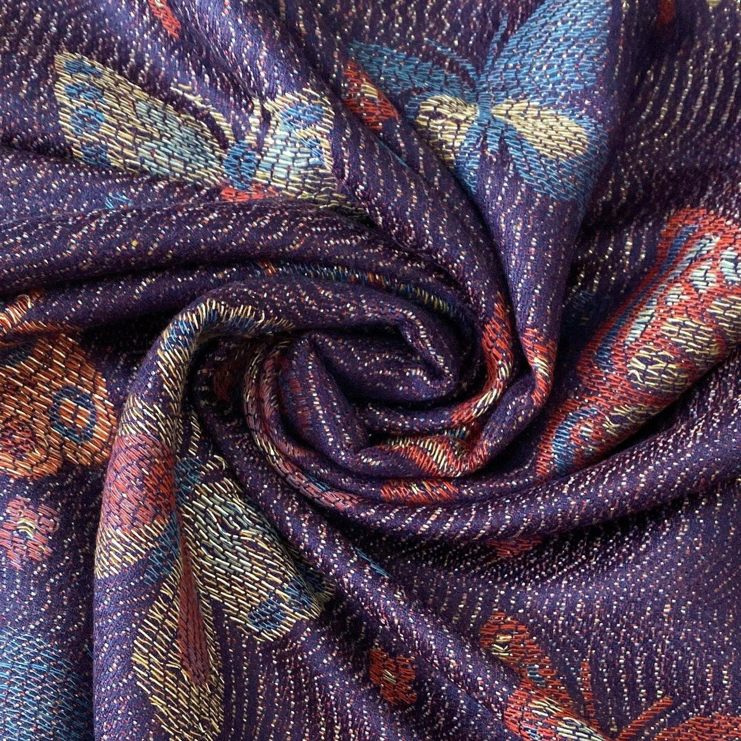 100% Valódi Pashmina Kasmír Sál-Kendő, 70 cm x 170 cm, Pillangó Mintás, Fényes Sötétkék - Ékszer Akció
