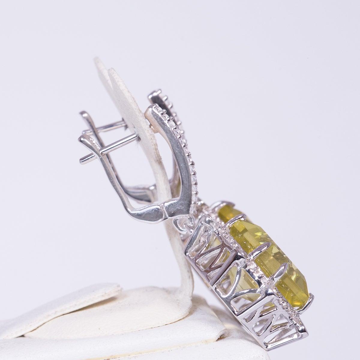 Ezüst Fülbevaló Sárga Brazil Kristály Kvarccal és Fehér Topázzal - 35.5 mm x 17.5 mm - Ékszer Akció