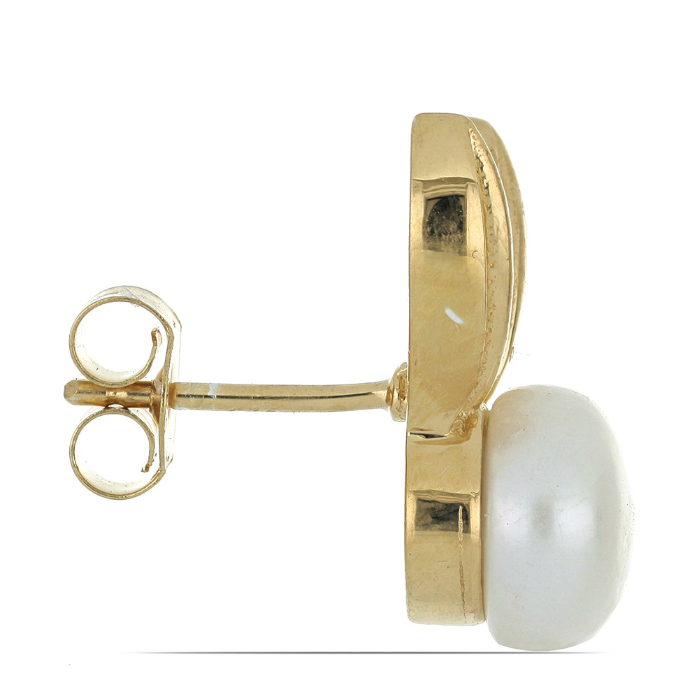 Arannyal Bevont Ezüst Fülbevaló Fehér Édesvízi Kagylógyönggyel