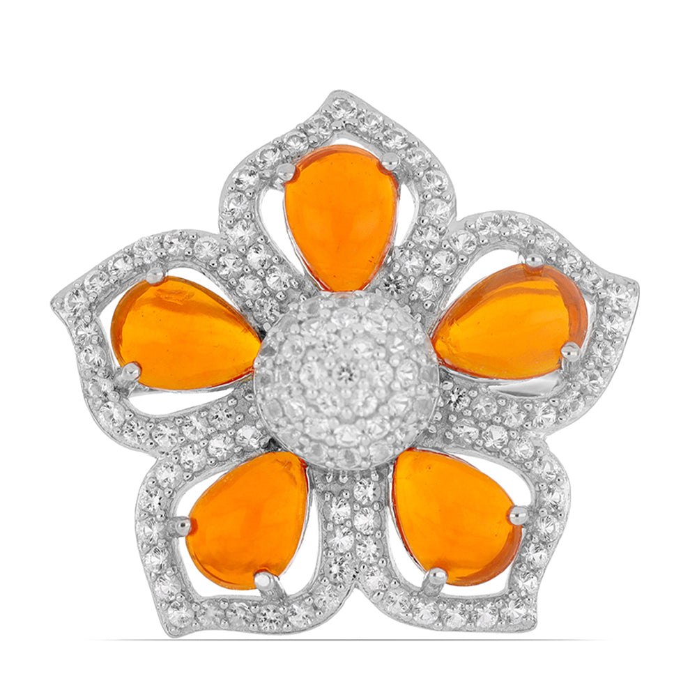 Ezüst Gyűrű Lega Dembi Narancs Opállal és Fehér Topázzal