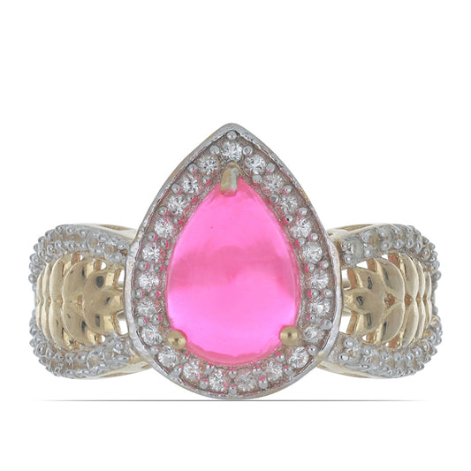 Arannyal Bevont Ezüst Gyűrű Rózsaszínű Opállal és Fehér Topázzal
