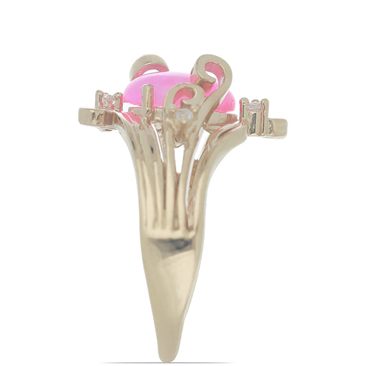 Arannyal Bevont Ezüst Gyűrű Rózsaszínű Opállal és Fehér Topázzal